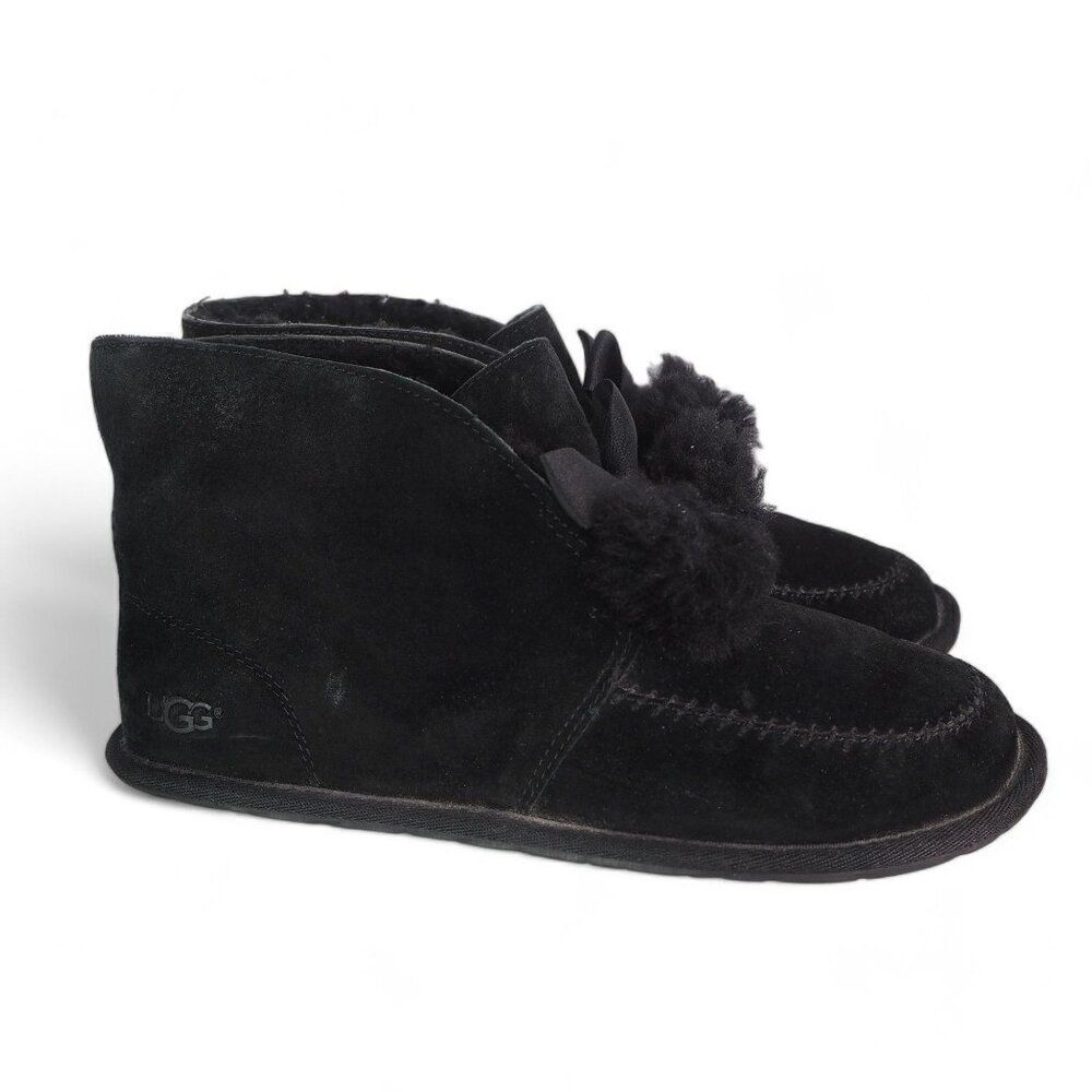 UGG Kallen Suede Moc‎ Toe Pom Pop Suede Ankle Booties Black 1017541 Women's 7 - Picture 4 of 12